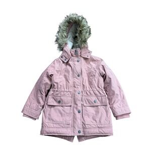 Abercrombie Kids Girls Dusty Pink Faux Fur Trim Hooded Parka Jacket Size 5/6